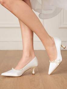 CUCCOO HITCHD 女士白色珍珠装饰尖头高跟鞋，优雅通勤、约会、婚礼、派对之选 - 白色 - 查看 6