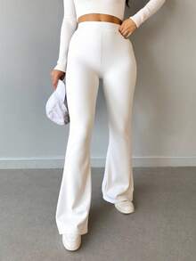 女性高腰喇叭褲 - 白色 - 查看 4