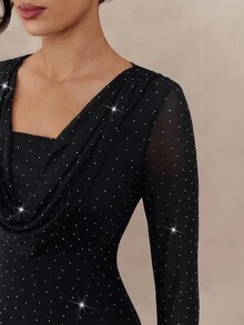Modelyn Vestido de manga larga para mujer con decoración de rhinestones