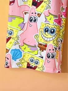SpongeBob SquarePants | SHEIN Tween Girl Cartoon All-Over Print Lapel Button Front Long Sleeve Top And Pants Autumn/Winter Pajama Set Fall