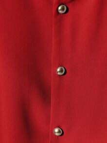Franclia Áo sơ mi cài nút cổ tròn tay ngắn cao cấp thời trang dành cho nữ - Đỏ - Xem 3