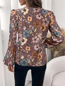 SHEIN Clasi قميص نسائي أساسه أسود مخطط بطبعات، طويل الأكمام، صالح للعمل والارتداء اليومي