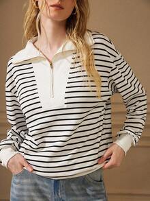 Écloséra 新款女士条纹宽松长袖休闲运动衫，春秋季 - 彩色 - 查看 3