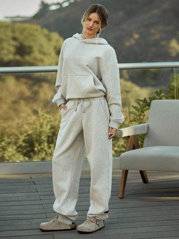 Pantalones jogger básicos con bolsillos laterales, cintura ajustable con cordón, de ajuste holgado, de felpa pesada, térmicos y cálidos para el invierno