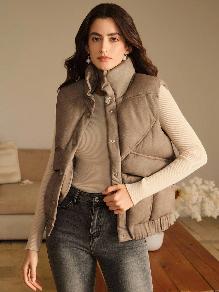 Women's Solid Color Minimalist Sleeveless Padded Vest