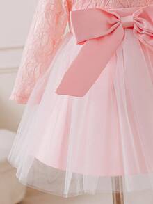 Glamorique Kids Đầm công chúa dễ thương cổ tròn tay dài phối ren lưới nhẹ thanh lịch cho bé gái, thích hợp cho tiệc sinh nhật 1 tuổi, ngày lễ, quà tặng sinh nhật - Màu Hồng baby - Xem 7