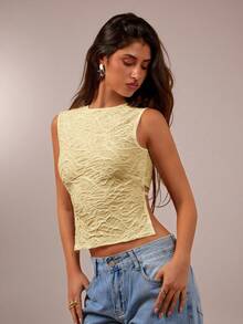 Avantive Women's Textured Tie-Back Cropped Fitted Sexy Camisole - Apricot - View 7