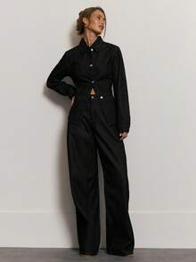 MUSERA 修身长袖翻领牛仔外套，夏季度假休闲可爱优雅酷女孩必备单品，适合办公室穿着，秋冬日常百搭，春季必备 - 黑色 - 查看 5