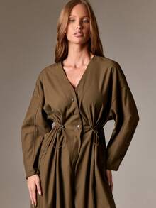 AiiRZ Wide Leg Jumpsuit Oversized Barrel Sleeve Channel Waist Drawstring Formal Occasion Evening Winter Fall Long Sleeve Fashion Statement Piece Luxury Modern Minimalist - Dark Green - View 3