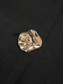 SHEIN Clasi 大码女式金属扣网眼拼接袖优雅修身衬衫，秋冬 - 黑色 - 查看 6