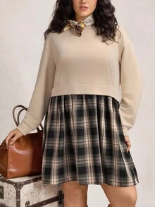 Zelara Robe décontracté grande taille en patchwork à carreaux 2 en 1