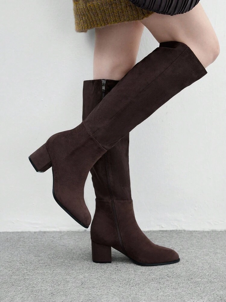 CUCCOO BIZCHIC Women's New Fashion Commuter Casual Lace-Up Buckle Thick Heel British Rider Motorcycle Mid-Calf Boots For Christmas