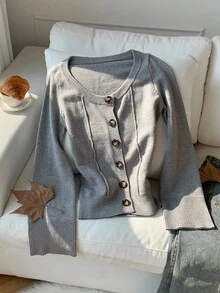 Comfortcana Women's Casual Solid Color Cardigan, Versatile For Autumn/Winter Elegant   Fall Clothes For Women Christmas Sweater Autumn Clothes For Women   Casual Outfit For Women