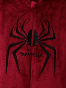 Boys Burgundy Spider Graphic Hooded Long Sleeve One-Piece Pajamas With Zipper Warm And Cozy Sleepwear For Kids Fall Winter - Burgundy - View 6