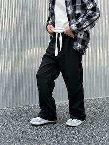 SHEIN Mirajuku Tween Boys' Casual Drawstring Waist Loose Wide Leg Pants, Suitable For Leisure And Commute Wear - Black - View 4