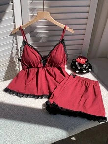 Comfortcana Conjunto de 2 peças de camisola de malha com sutiã acolchoado e shorts para uso doméstico - Borgonha - Ver 4