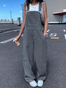 DAZY Women's Casual Everyday Versatile Striped Loose Denim Overalls Fall/Winter Y2k - Blue - View 3