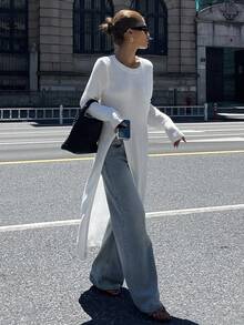 DAZY Women's Loose Long Sleeve Split Hem Long Sweater