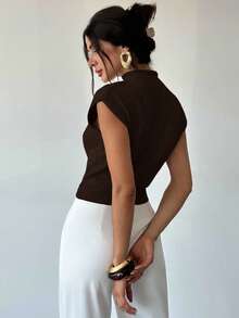 Firerie 优雅高领宽松休闲百搭无袖针织毛衣背心，秋冬棕色毛衣