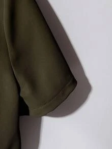 Franclia 2 件套女士时尚优雅圆领短袖衬衫和休闲裤套装 - 咖啡棕 - 查看 6