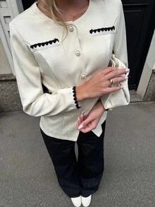 Pariaura French Style Casual Open Front Floral Lace Trim Women Jacket - Apricot - View 1