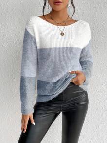 EMERY ROSE Casual Colorblock Drop Shoulder Sweater, Autumn/Winter - Multicolor - View 7