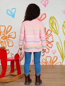 Colorful Striped Loose Casual Cardigan Sweater Fall Winter - Multicolor - View 2
