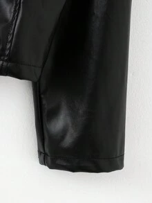 Sparklyn Teen Girl Solid Fashion Lapel Zipper Oblique Placket Black Versatile Short Leather Jacket Fall Winter - Black - View 3