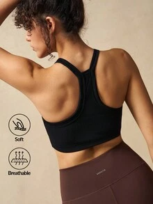 VARSIVA Sutien sport pentru femei, cu nervuri, crop, ajustat, casual, fitness, sport, maiou - Negru - Vizualizare 11