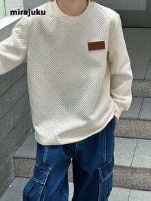 1 Áo thun dài tay cổ tròn tối giản cho bé trai, vải có họa tiết, thoải mái, phù hợp cho mùa thu đông - Màu be - Xem 4