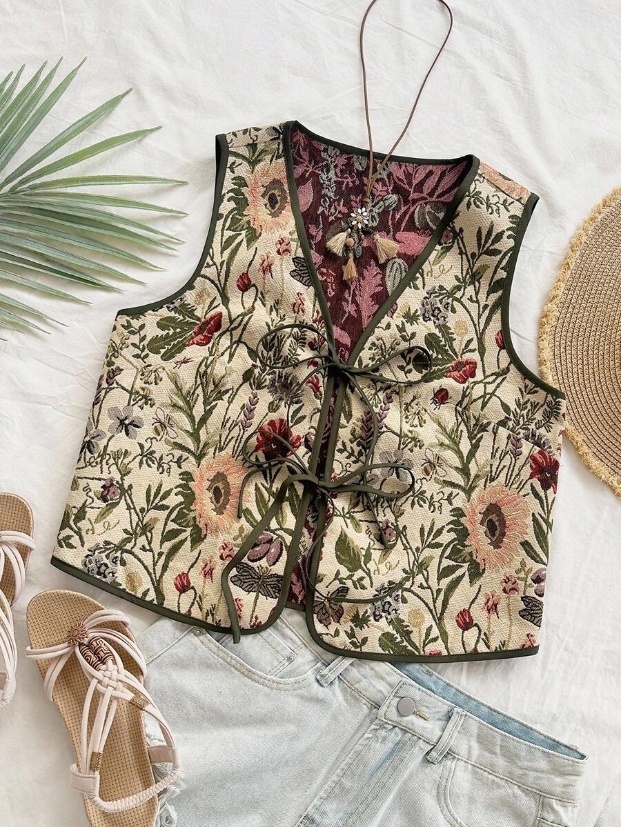 Soleia Blusa de tirantes de tela texturizada con estampado tropical retro para mujer talla grande