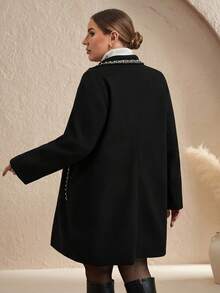 Chikora 秋冬大码女式翻领长袖羊毛混纺加厚夹克 - 黑色 - 查看 3