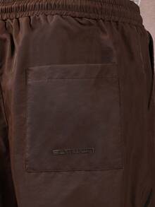 SUMWON Quần ống rộng bằng nylon thông thường có đường viền tương phản, cạp chun, dáng rộng, có dây rút, thời trang dạo phố thu đông, thường ngày - màu nâu - Xem 8