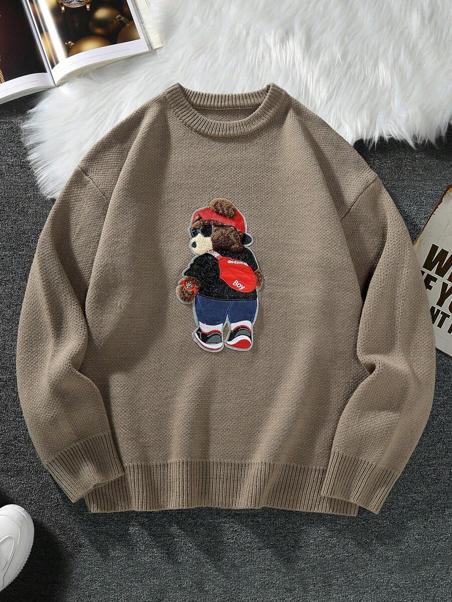 Claim Dot Men's Casual Loose Fit Crew Neck Long Sleeve Sweater, Versatile For Autumn