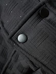 Manfinity Roghcode 男士纯色连帽休闲保暖绗缝棉服外套，格纹图案，冬季，秋季 - 黑色 - 查看 3