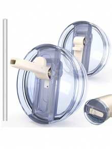 SHEIN 1 件 2 件 40 盎司玻璃杯替换盖 - 防漏翻盖吸管盖，白色、黑色、米色、蓝色、粉色，兼容 40 盎司杯配件 - 彩色 - 查看 1