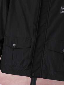 SHEIN Tween Boy Letter Graphic Zip-Up Fleece Hoodie Jacket, Boys Sherpa Lined Jacket, Boys Black Winter Jacket Fall - Black - View 6