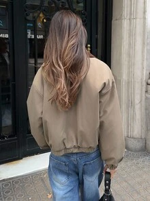 Aloruh Áo khoác dài tay cổ màu tương phản phong cách chuồng trại, áo khoác mùa đông - Cà phê nâu - Xem 5