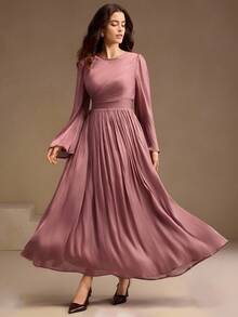 Anewsta Women's Long Sleeve Dress, Elegant And Versatile For Commuting, Spring, Autumn, Winter - Red Plum - View 2