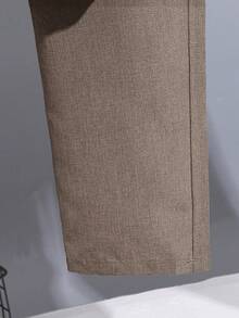 SHEIN Bộ 2 áo sơ mi tay ngắn cổ chữ V màu trơn rộng rãi cho bé trai tuổi teen và quần cạp chun, thích hợp mặc khi đi làm, đi học, mặc thường ngày, thể thao, xuân/hè - màu nâu - Xem 4