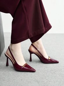 CUCCOO BIZCHIC 女士时尚漆皮细高跟鞋，适合通勤、约会、派对、度假及各种场合。 - 酒紅色 - 查看 5