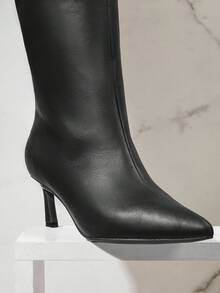 SHUZIA Women's Fashionable & Comfortable Point Toe Kitten Heel Soft Mid-Calf Boots - Black - View 6
