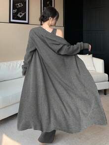 DAZY Damski, jednokolorowy, dzianinowy kardigan z długim rękawem, bezrękawnik z dzianiny i spodnie z dzianiny, 3 części, zestaw casualowy, jesień/zima - Szary - Zobacz 5