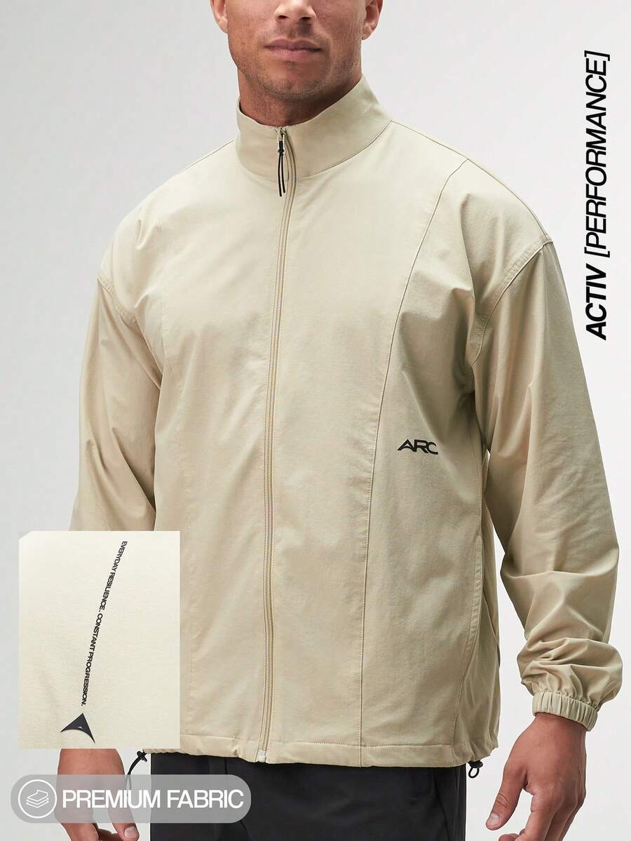 ARC Activewear 全拉链毛衣夹克 高性能上衣 健身房运动长袖运动服 - 米色 - 查看 1