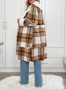 SHEIN LUNE Women's Casual Plaid Thermal Lined Pocket Lapel Coat Fall Winter Women's Winter Coat Casual Work Fall Winter - Multicolor - View 2