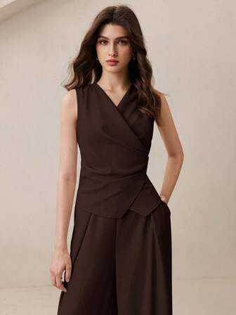 BizChic 2025 Höst/Vinter Nytt Lila Asymmetriskt Skärande Layered Ruffle Open Shoulder Topp & Dambyxor 2-Delat Set, Modern Elegant Mode Business Casual Kontorsoutfit, Lämplig För Formella Tillfällen, Bröllop, Konserter, Frukost, Flygplats, Nationaldag, Nyår, Jul, Halloween