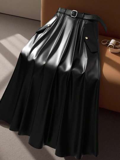 Regalyn Falda de piel sintética elástica de talla grande, Elenzga elegante para ir al trabajo, con cinturón