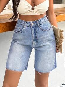 EURMUSE 100%Cotton Rigid Bermuda Short Medium Wash - Medium Wash - View 3