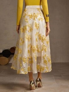 MOTF PREMIUM JACQUARD FLORAL PLEATED SKIRT - Apricot - View 2