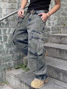 Manfinity EMRG Pantalones cargo de hombre con bolsillo con solapa y diseño de panel lateral (sin cinturón) - Azul - Ver 3